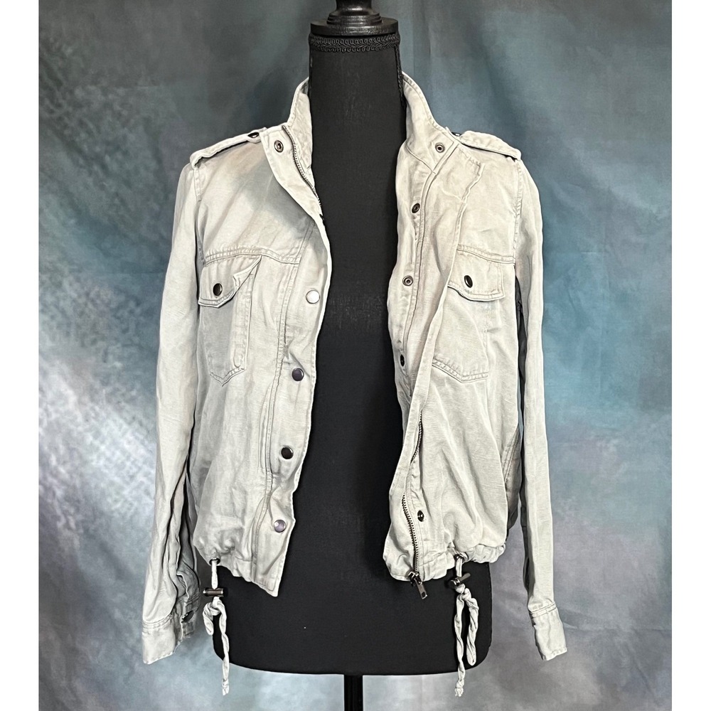 Rails Sage Green Cropped Jacket XS Drawstring Waist Military Style Tencel‎ Linen